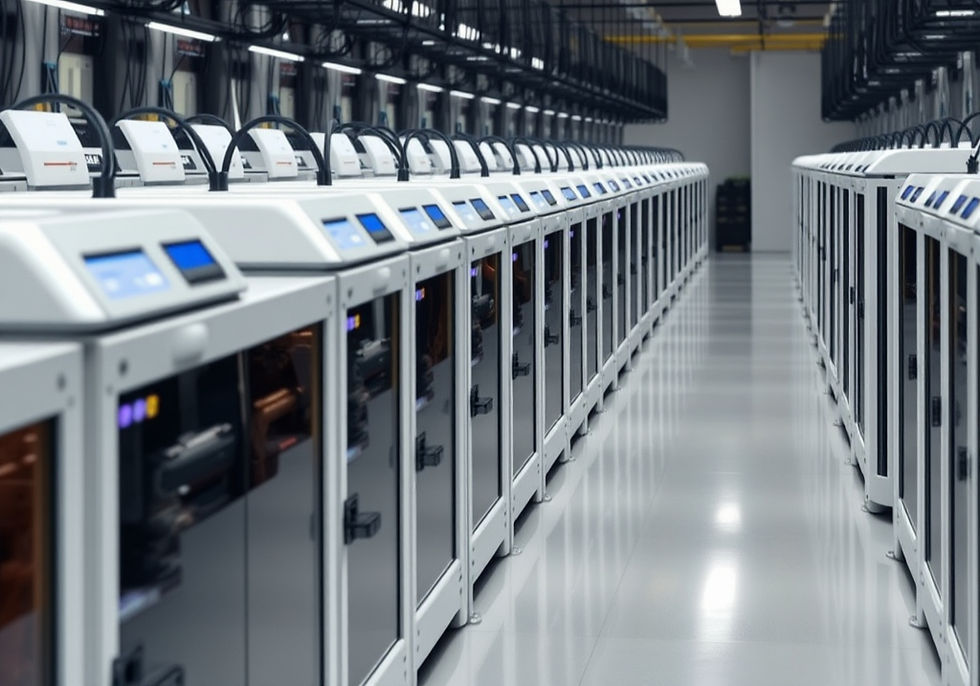 3D Printers Lined Up In a Print Farm