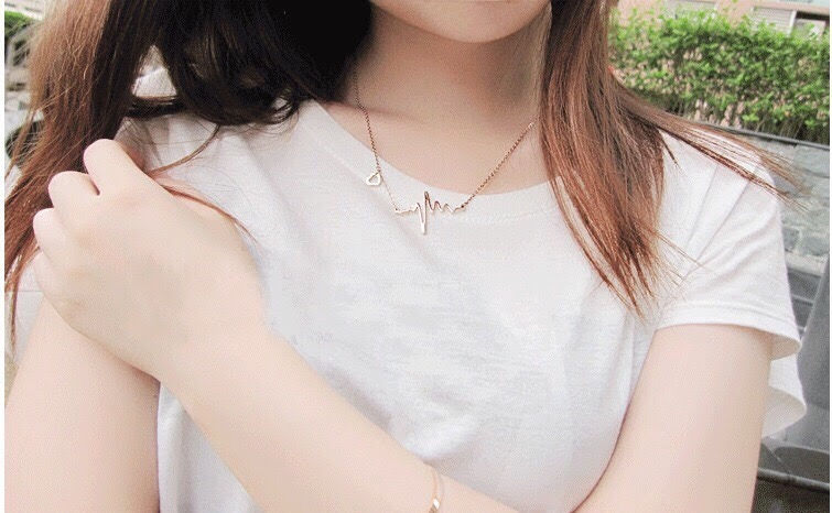 Thumbnail: Heart beat diagram rosegold necklace
