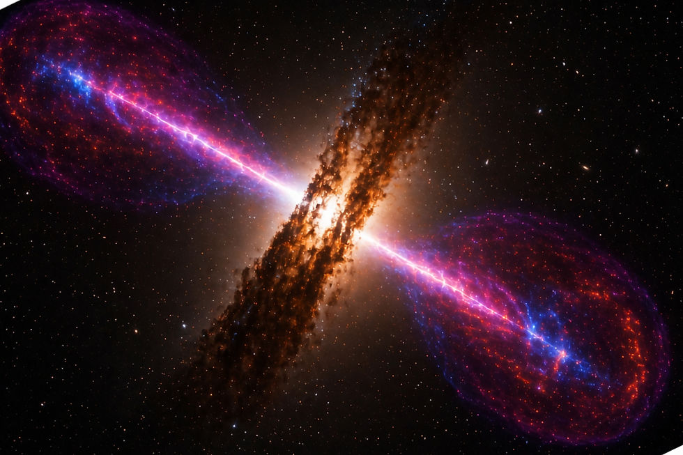 Relativistic jet from an active galactic nucleus impacting surrounding gas