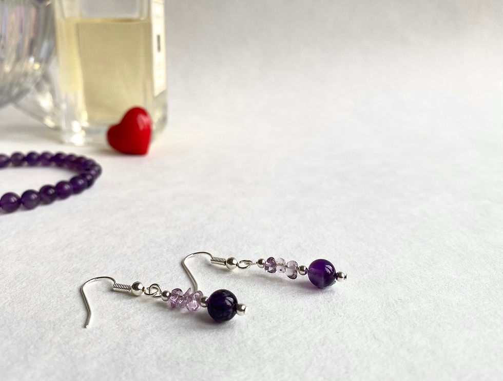 Thumbnail: Amethyst Round Bead & Small Crystals Earrings