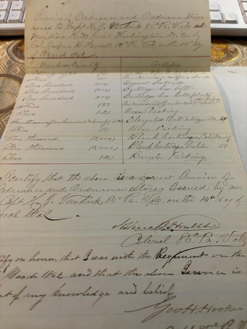 Thumbnail: 1862 Doc Signed by General Joshua Howell 80th Pa KIA