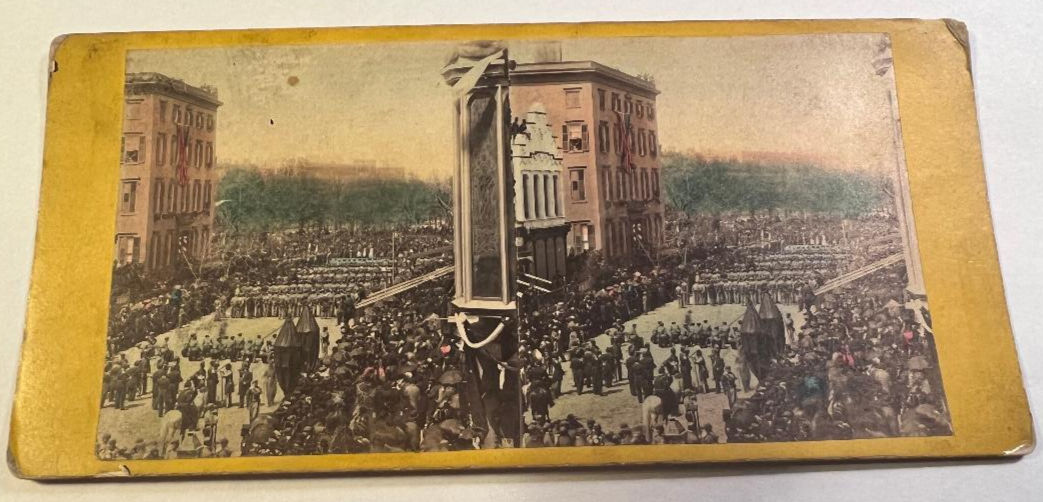 Rare Tinted Stereo Lincoln's Funeral in NYC with 7th NYSM