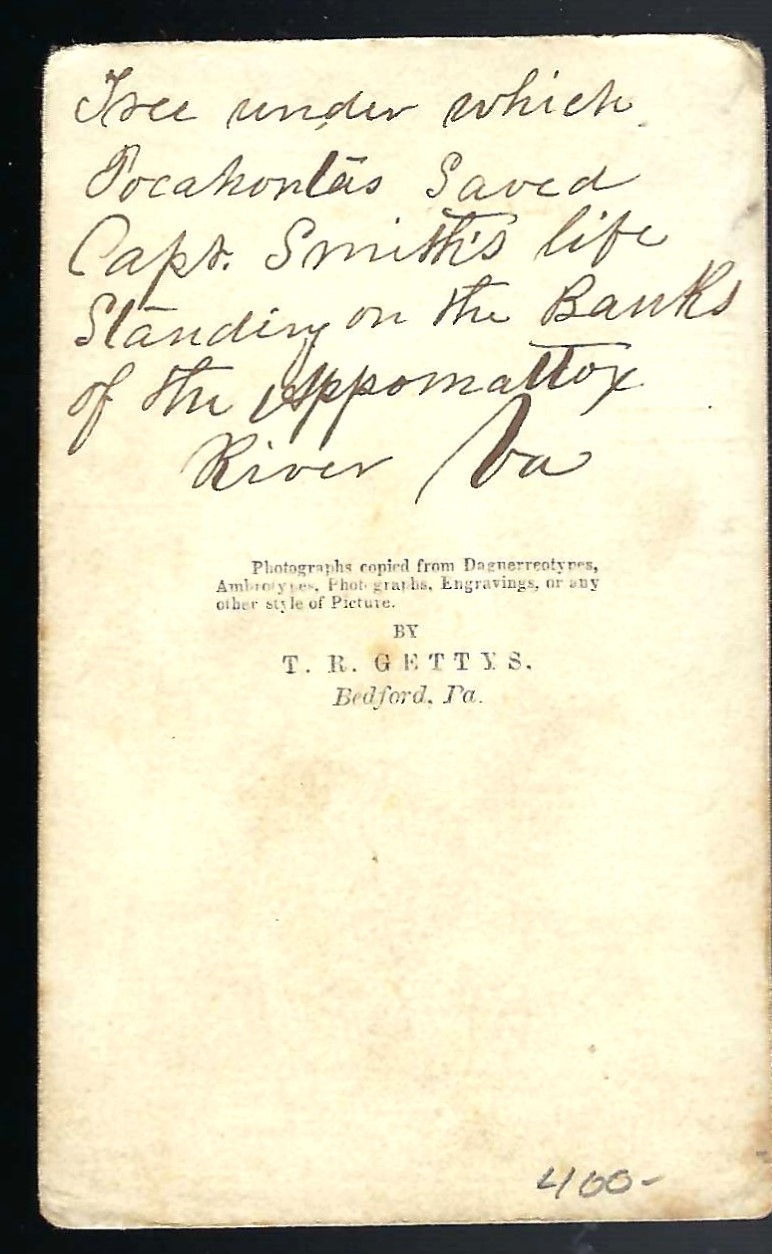Thumbnail: CDV of the Tree for Pocahontas and Capt John Smith in Va.