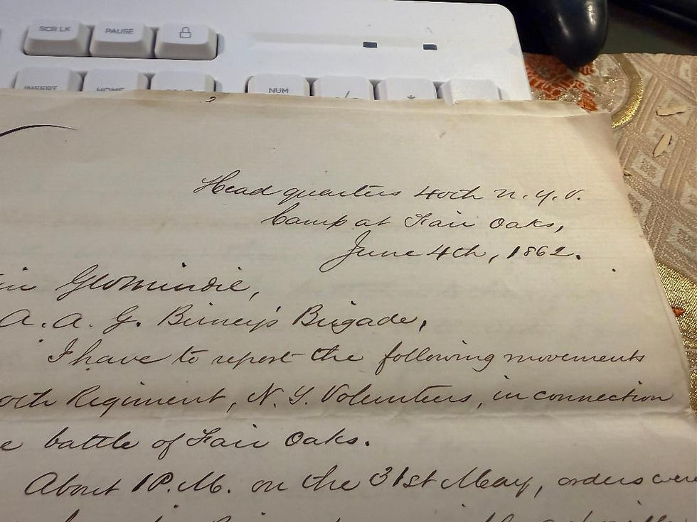 Thumbnail: Manuscript Report 40th NYVI Battle of Fair Oaks, Col T Egan