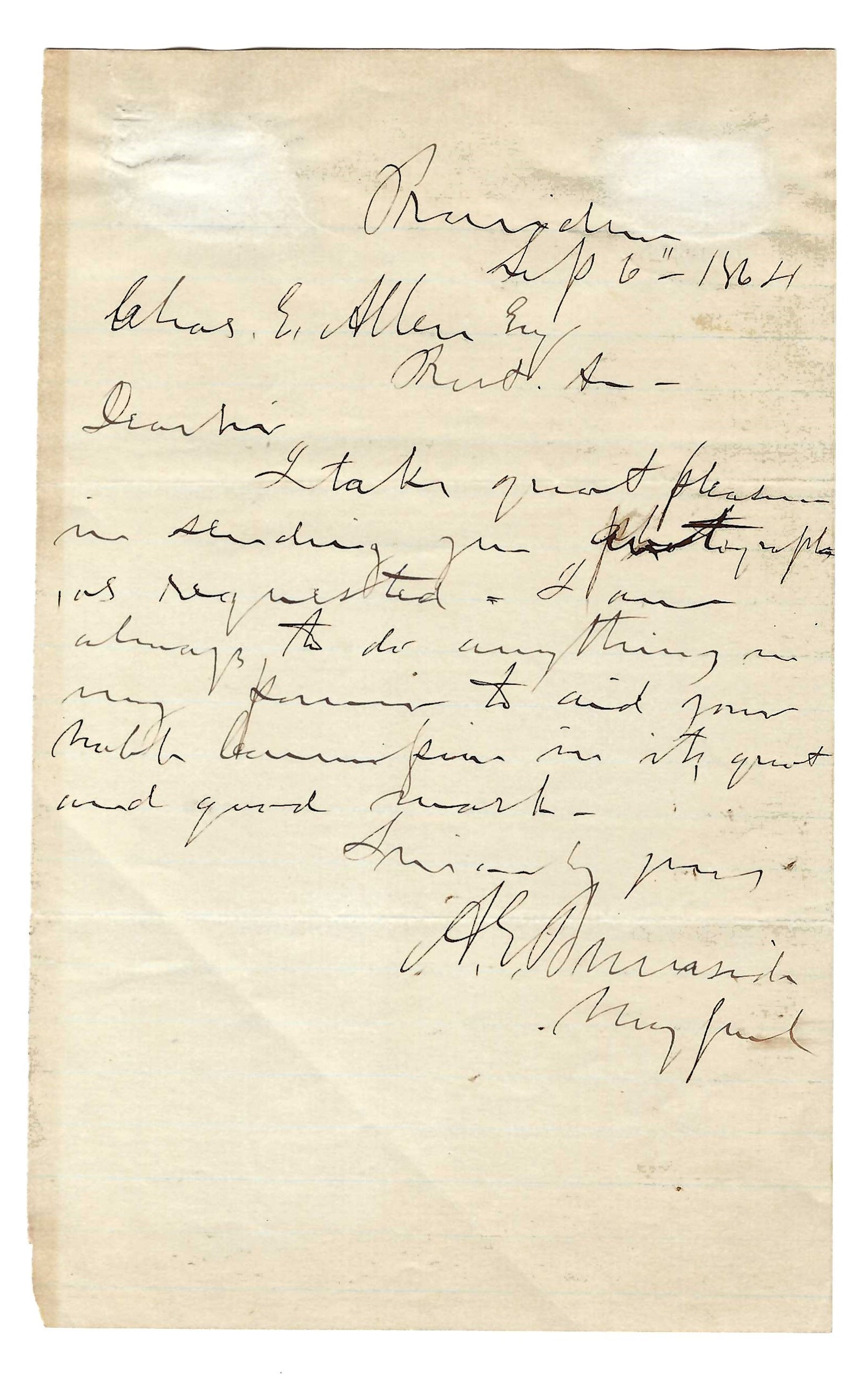 1864 Ambrose Burnside ALS