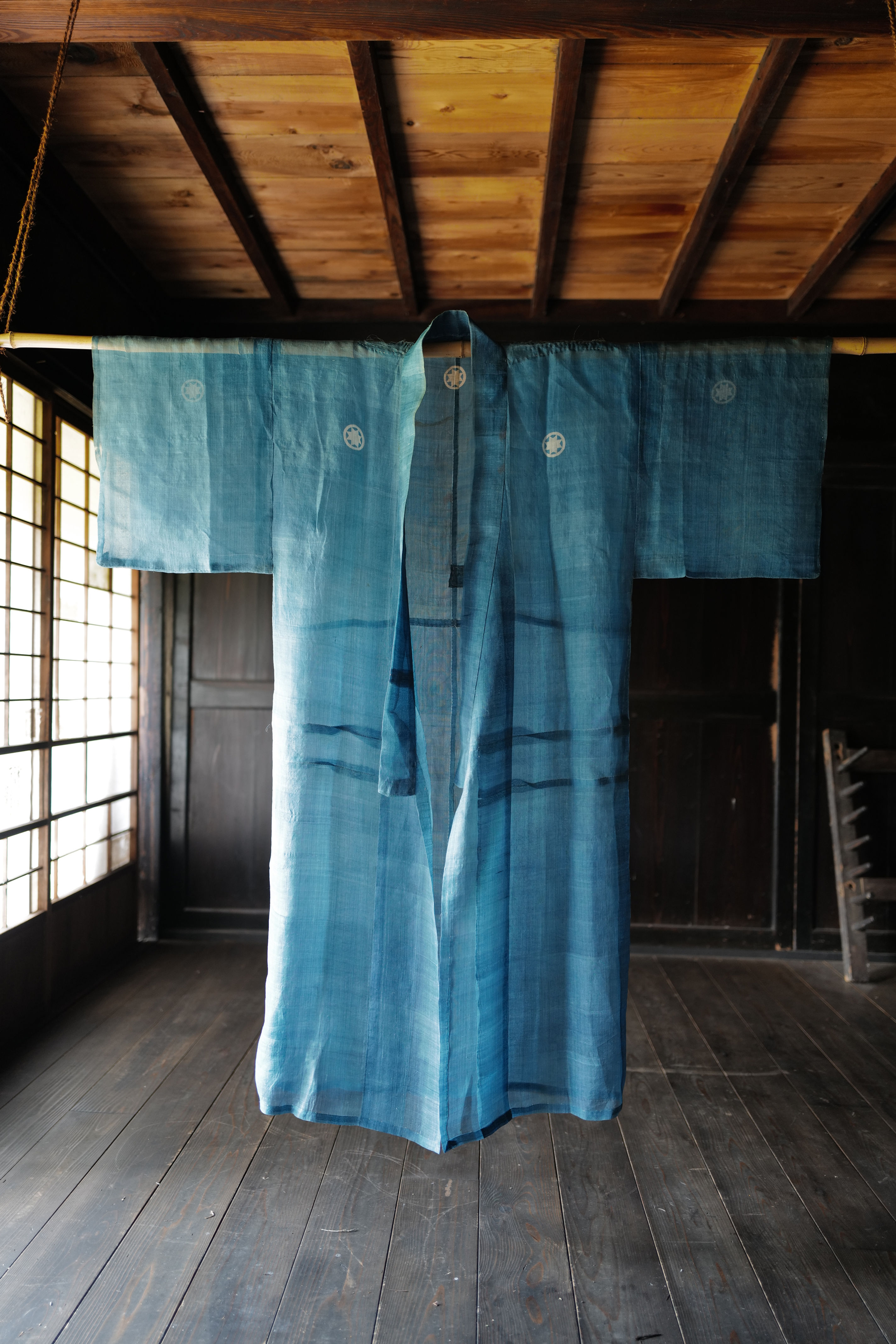 Vintage hand weaved indigo dyed ramie kimono