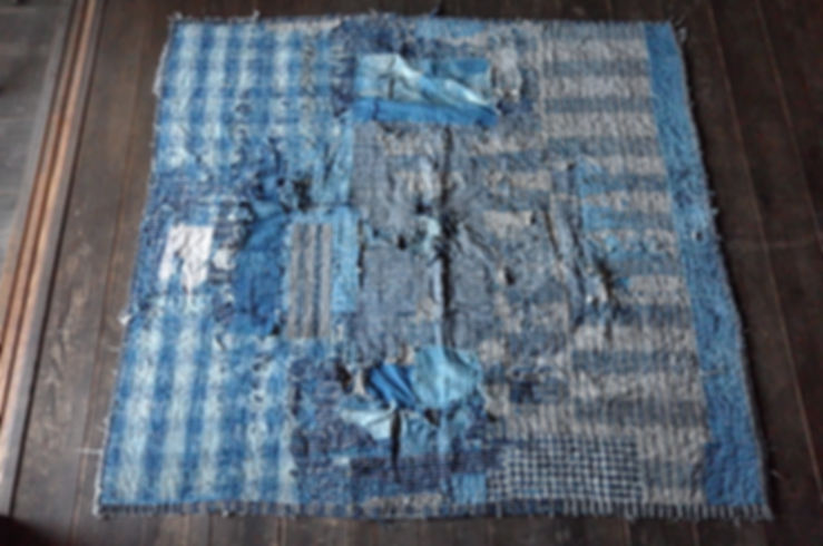 Vintage Japanese sashiko stitched indigo Boro rug