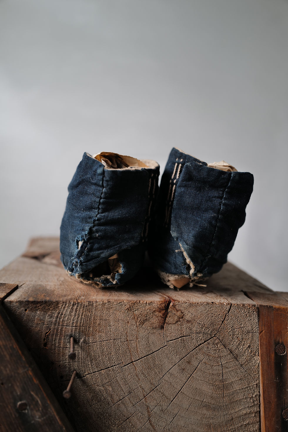 Thumbnail: Vintage Japanese Boro indigo cotton Tabi shoes