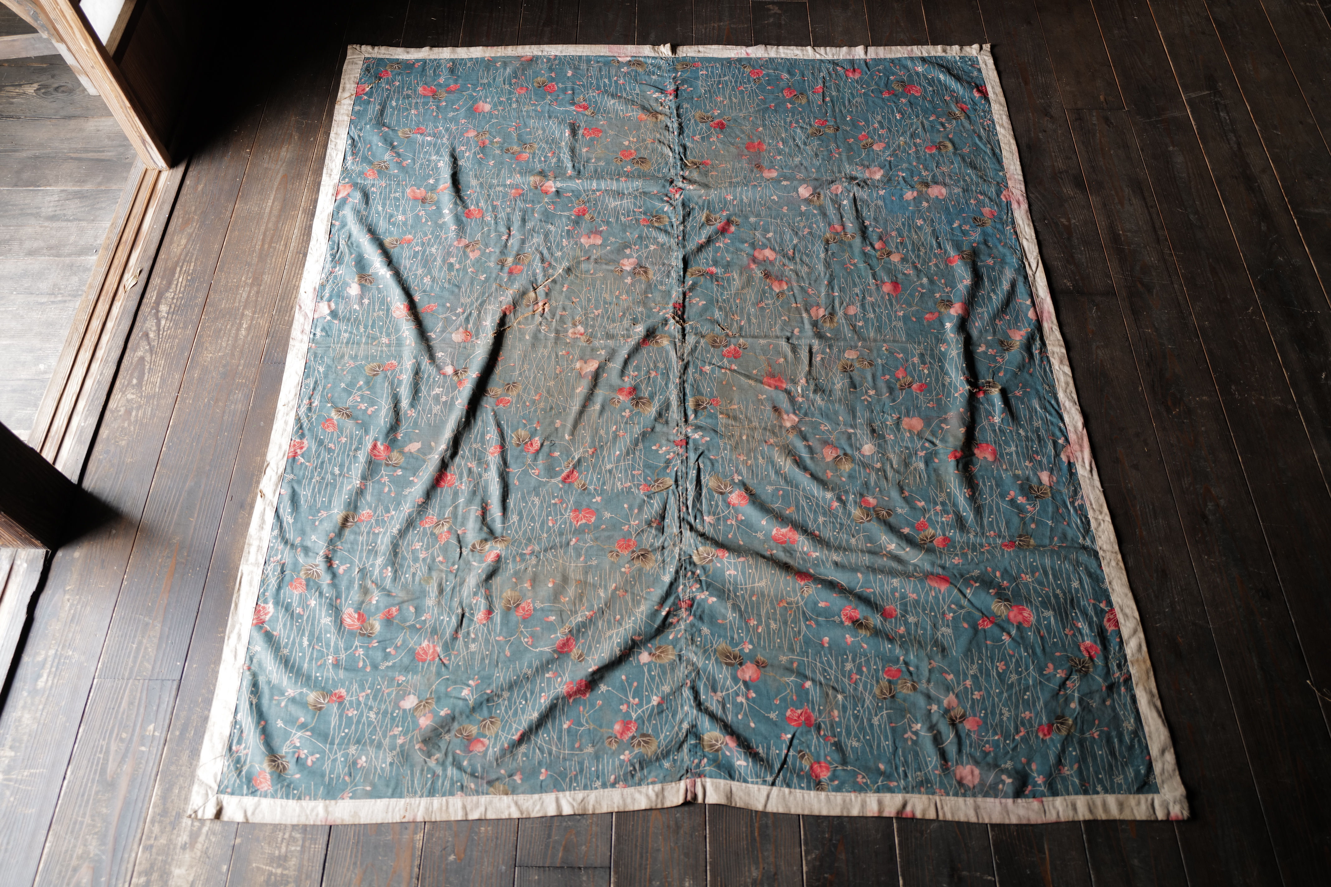 Japanese vintage hand painted floral pattern textile