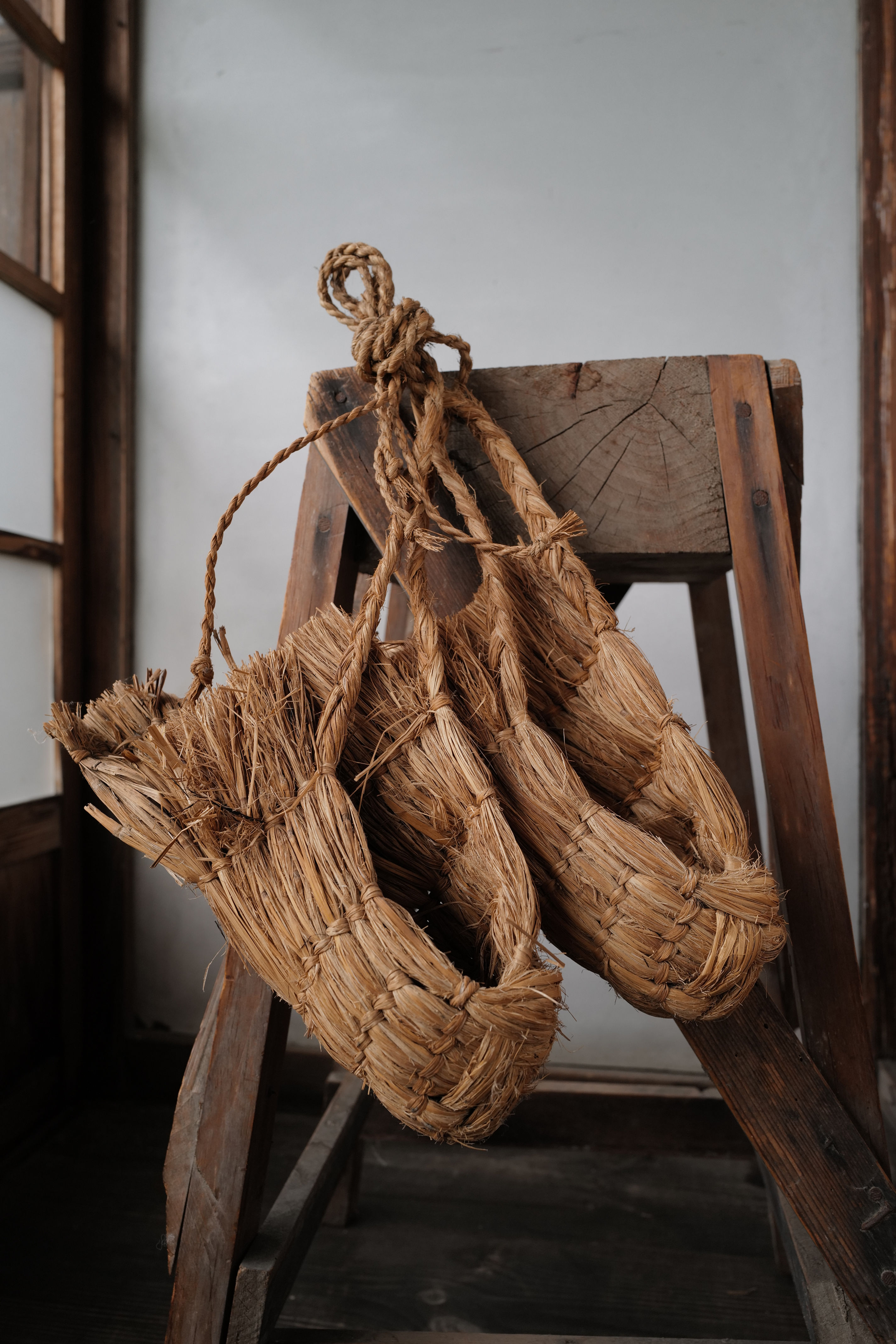 Japanese vintage hand-knitted straw horse boots