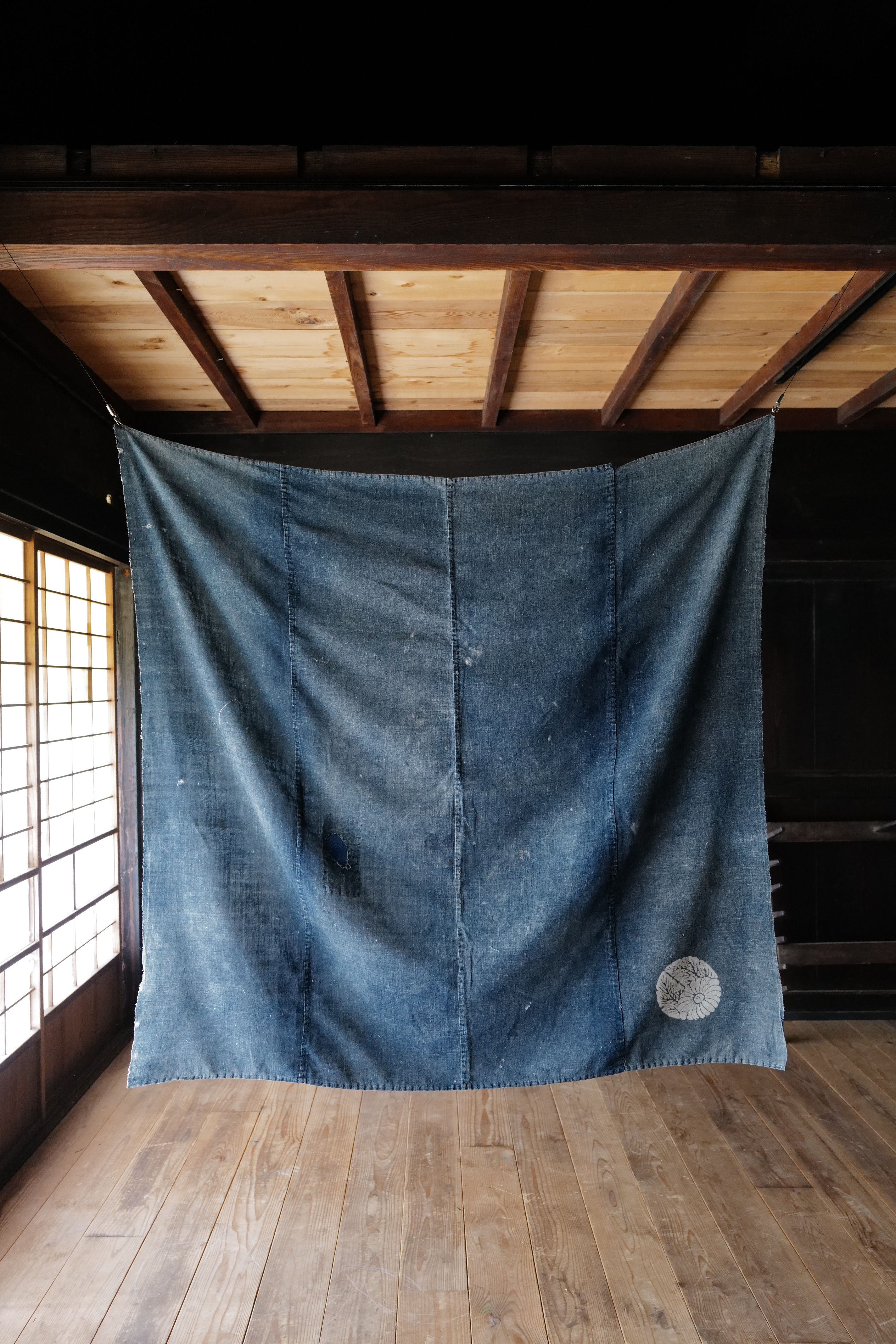 Japanese vintage sashiko stitched indigo textile