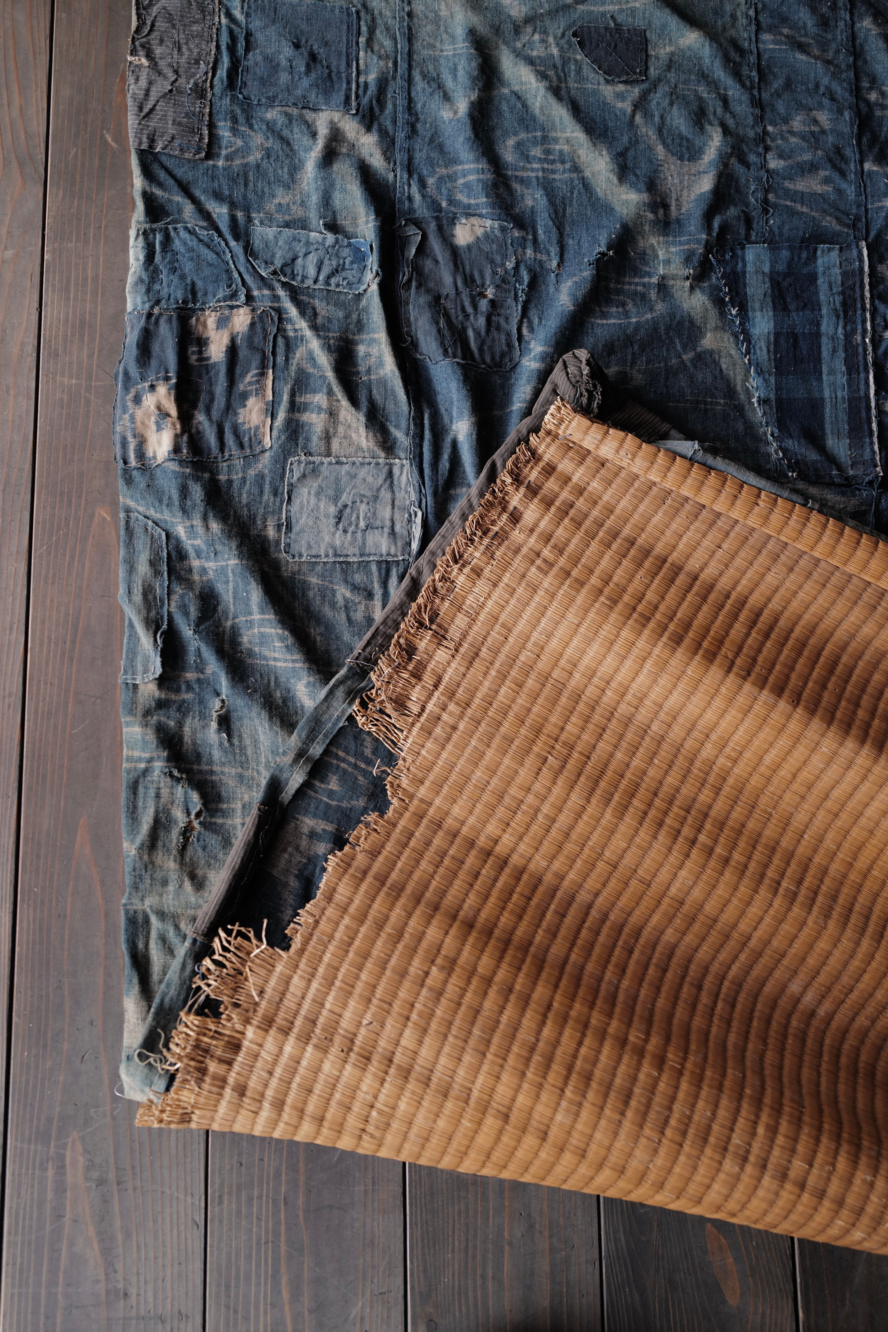 Vintage Japanese sashiko stitched indigo Tatami  rug