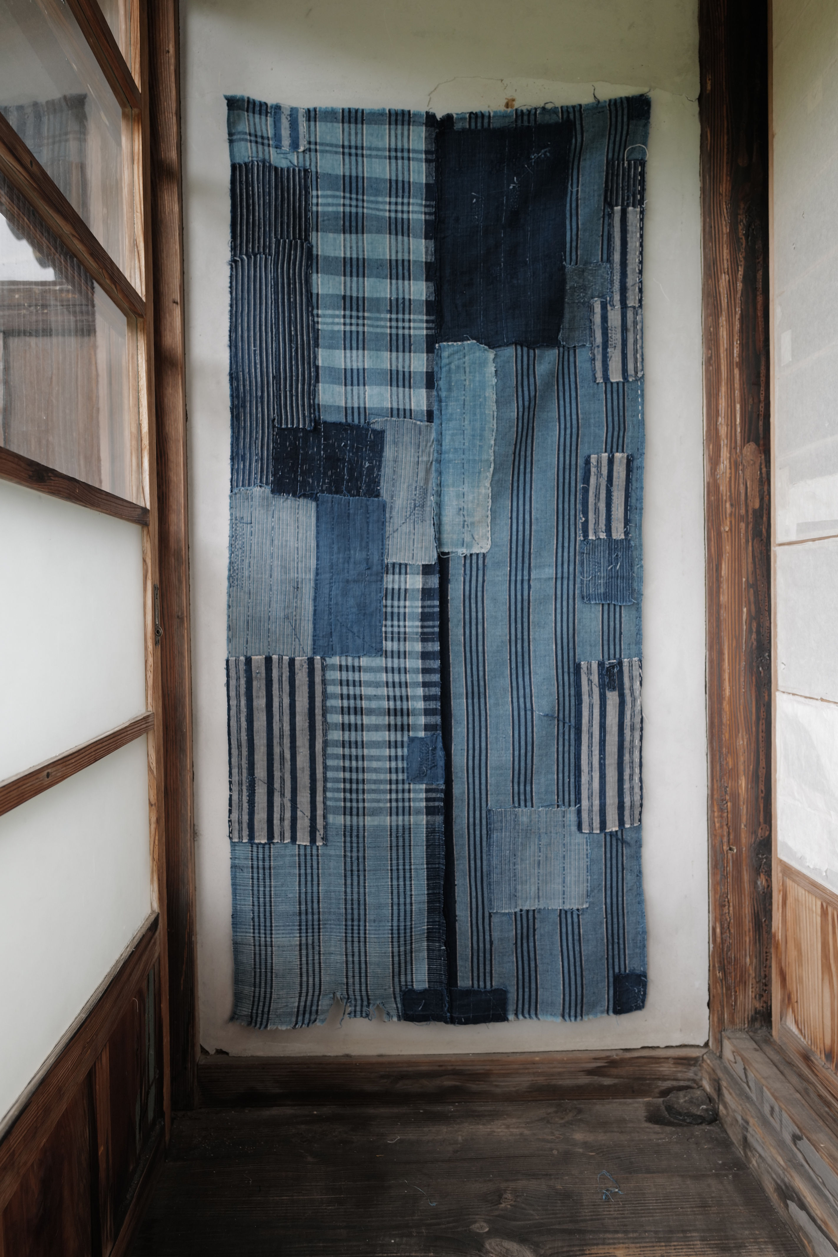 Japanese vintage sashiko stitched indigo BORO textile