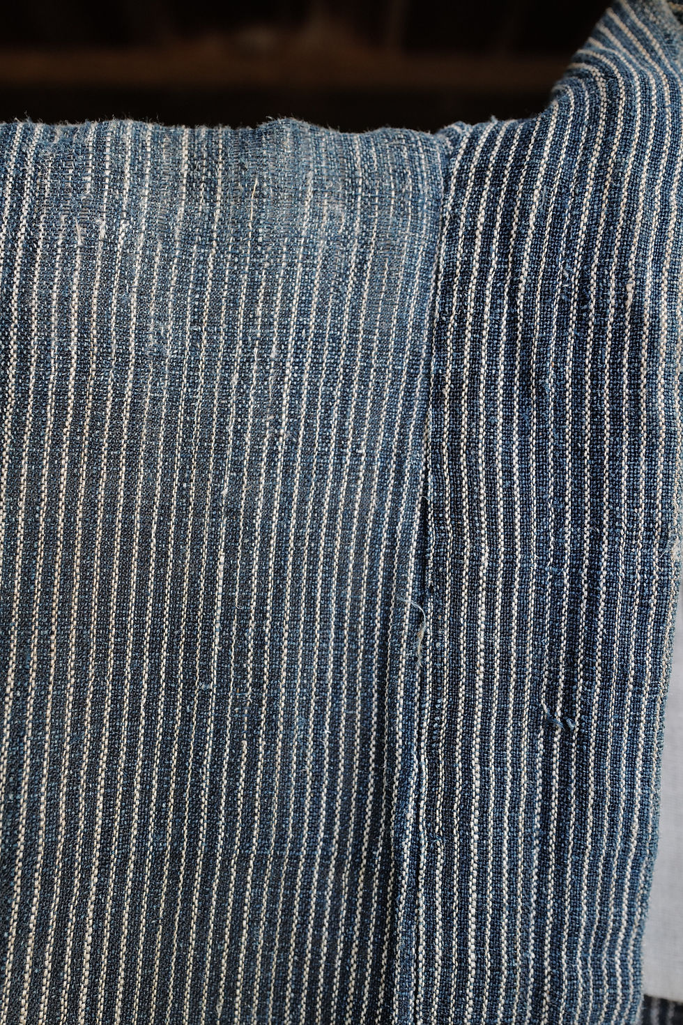 Thumbnail: Vintage Indigo Striped Handwoven Ramie Kimono