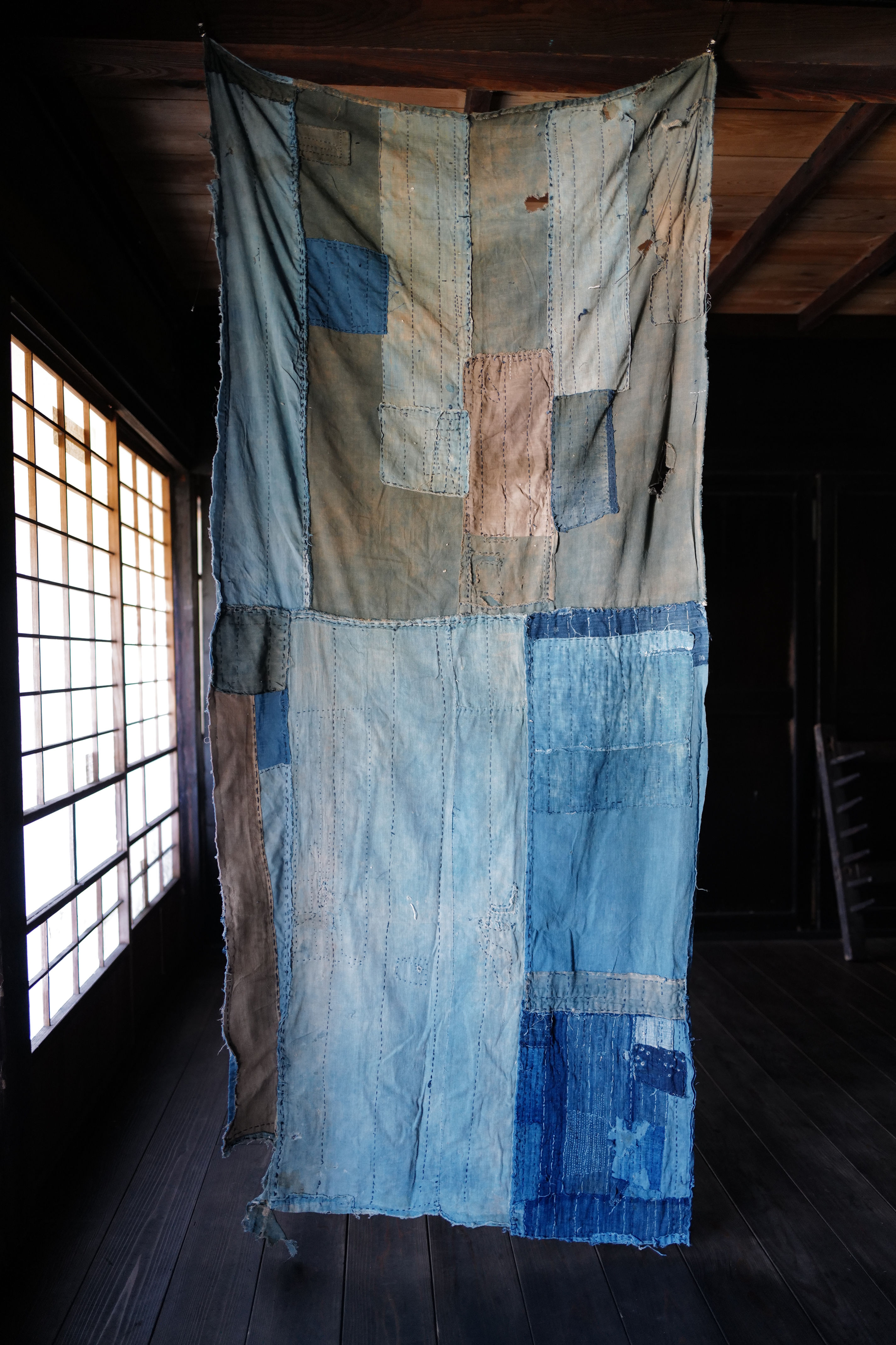 Japanes vintage sashiko stitched indigo Boro textile