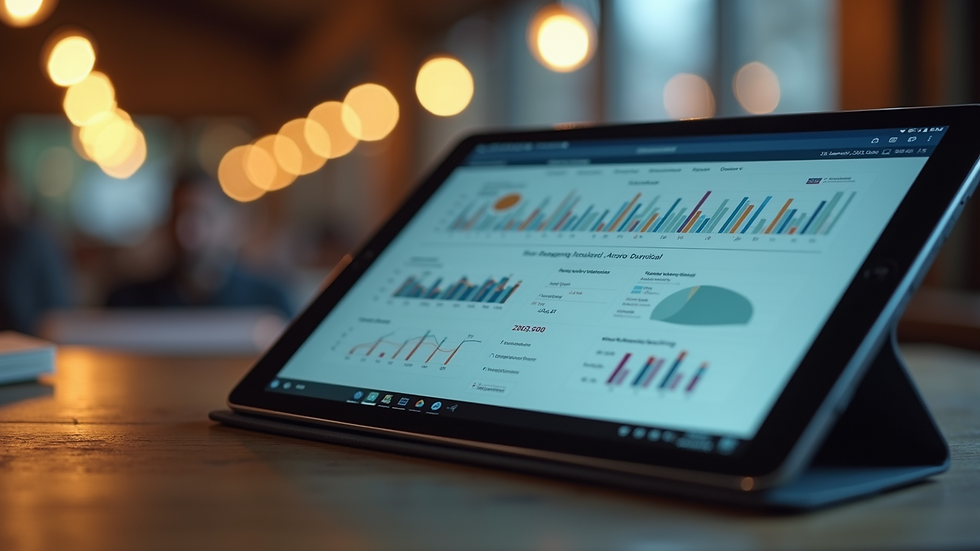 Close-up view of a digital tablet displaying marketing data