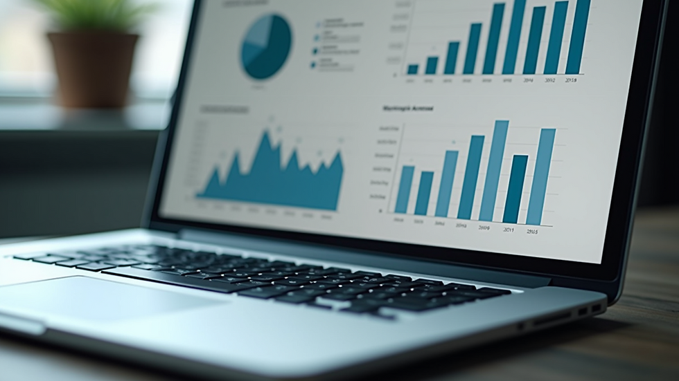 Close-up of a laptop showing marketing analysis charts