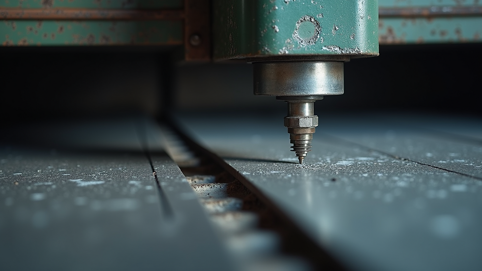 Close-up view of metal fabrication machine cutting steel sheet