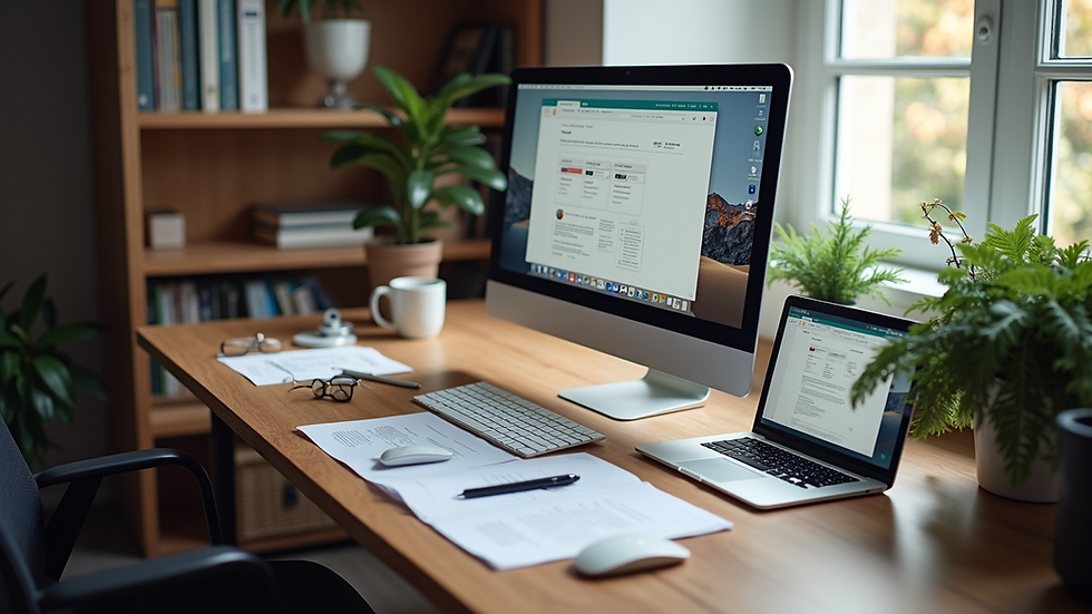 High angle view of a workspace with digital marketing tools