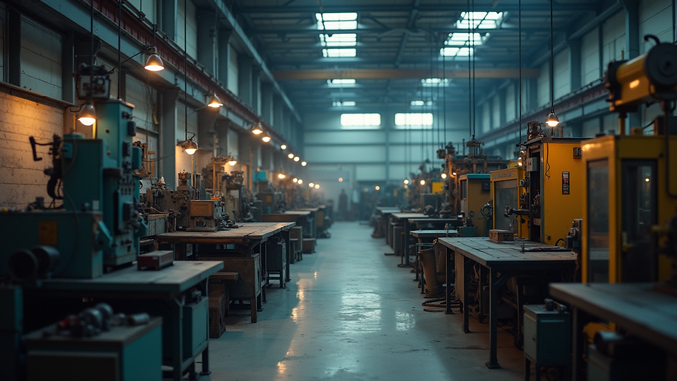 High angle view of a metal fabrication workshop with various machines