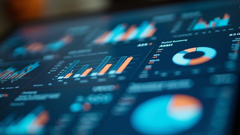 Eye-level view of a digital marketing presentation with charts and stats