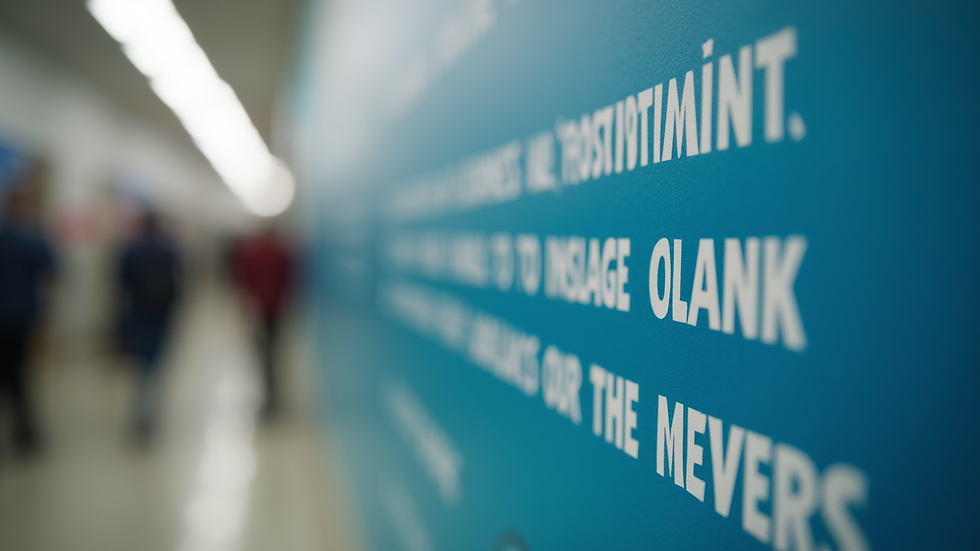Close-up view of a promotional banner with customer testimonials