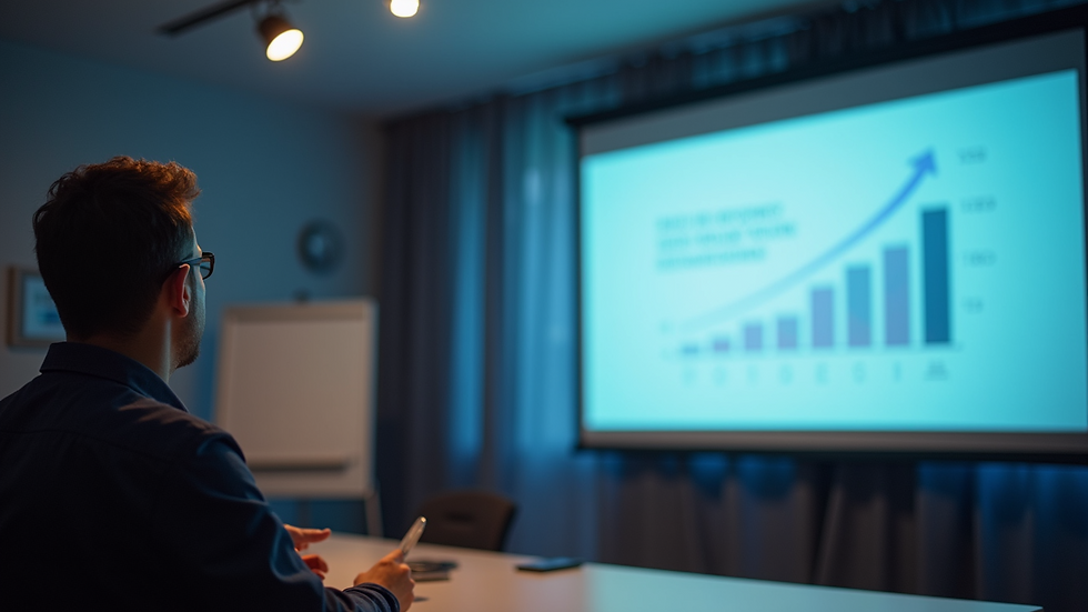 Eye-level view of a marketing presentation on a projector screen