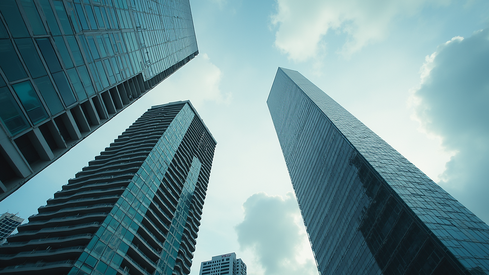 Eye-level view of a modern Miami skyline with high-rise buildings