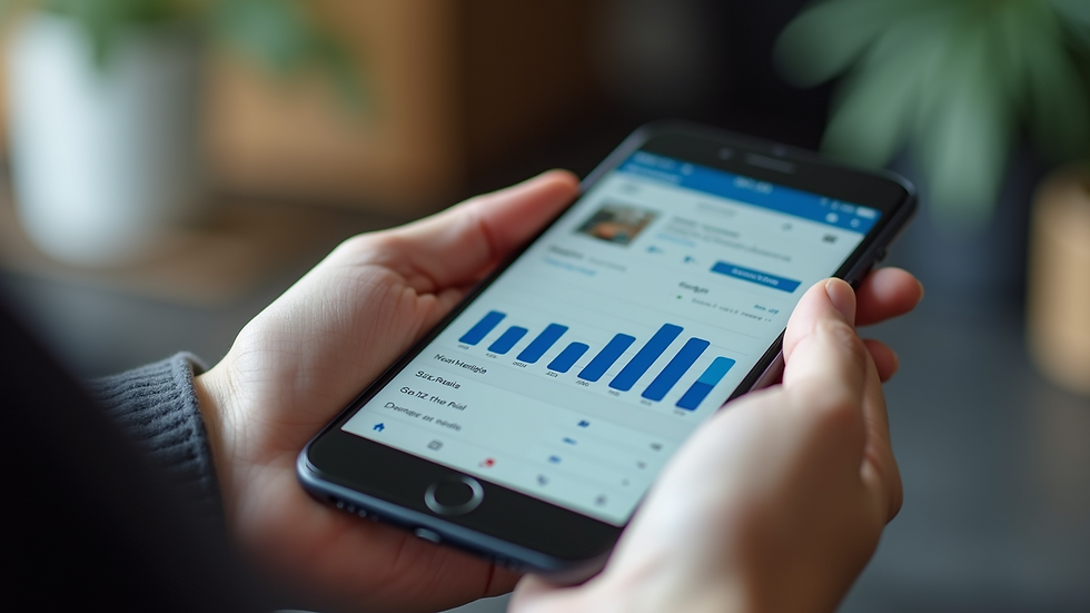 Close-up of a smartphone showing social media marketing dashboard