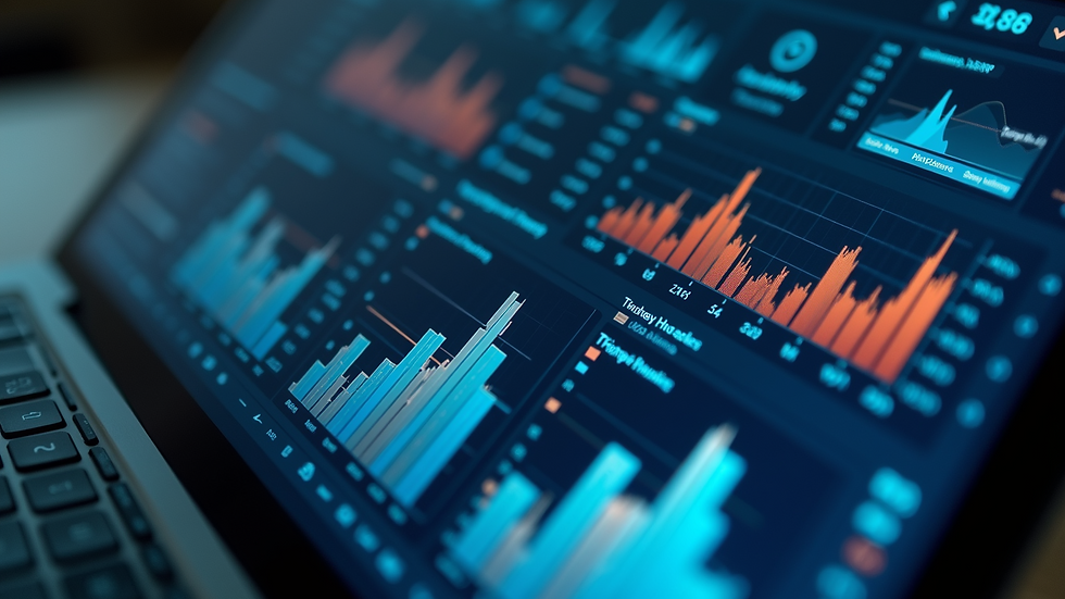 High angle view of a digital dashboard displaying business analytics