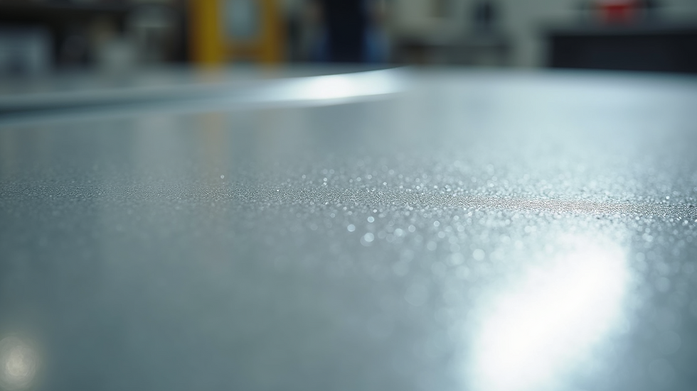 Close-up view of freshly powder coated metal surface with smooth finish