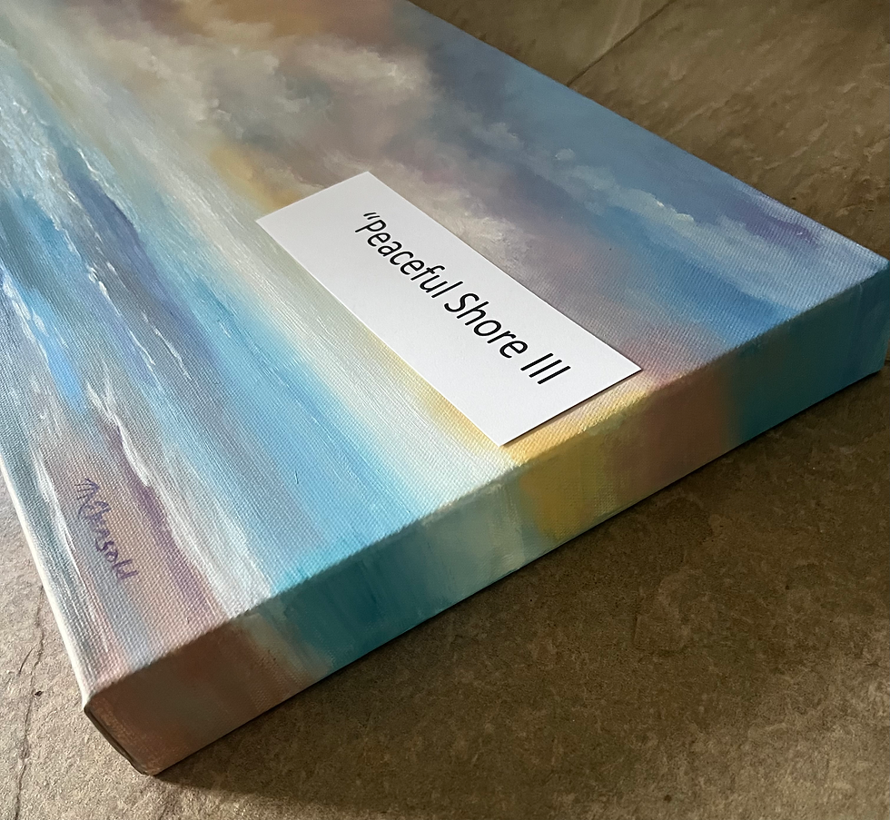 Thumbnail: “Peaceful Shore III”  10” x 30” oil painting on gallery wrapped canvas