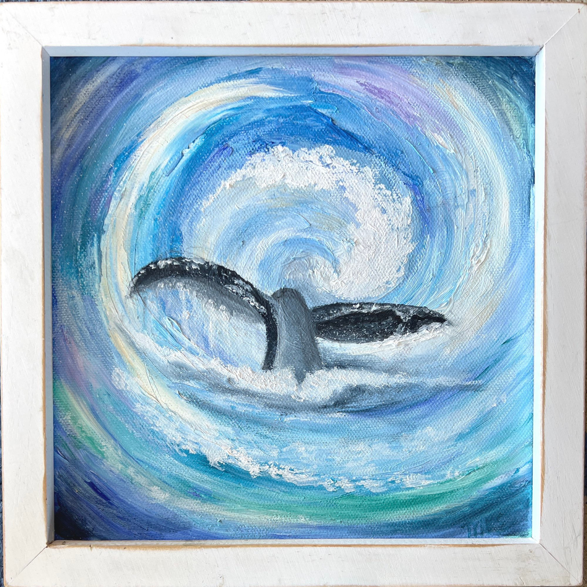 A Whale of a Tail - oil - 7.5”x 7.5” framed to 9”x9”