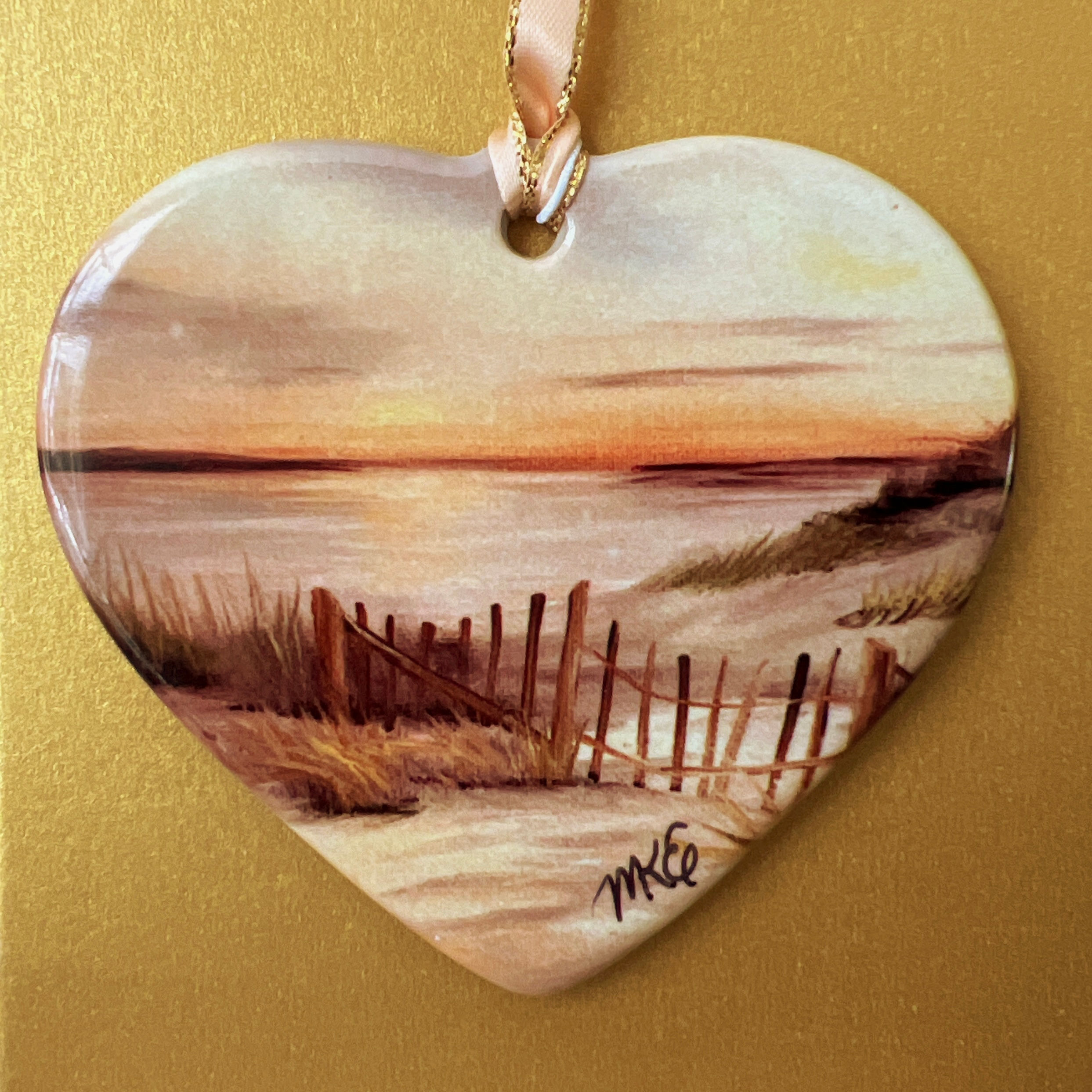 Heart shaped porcelain ornament -The Golden Hour 