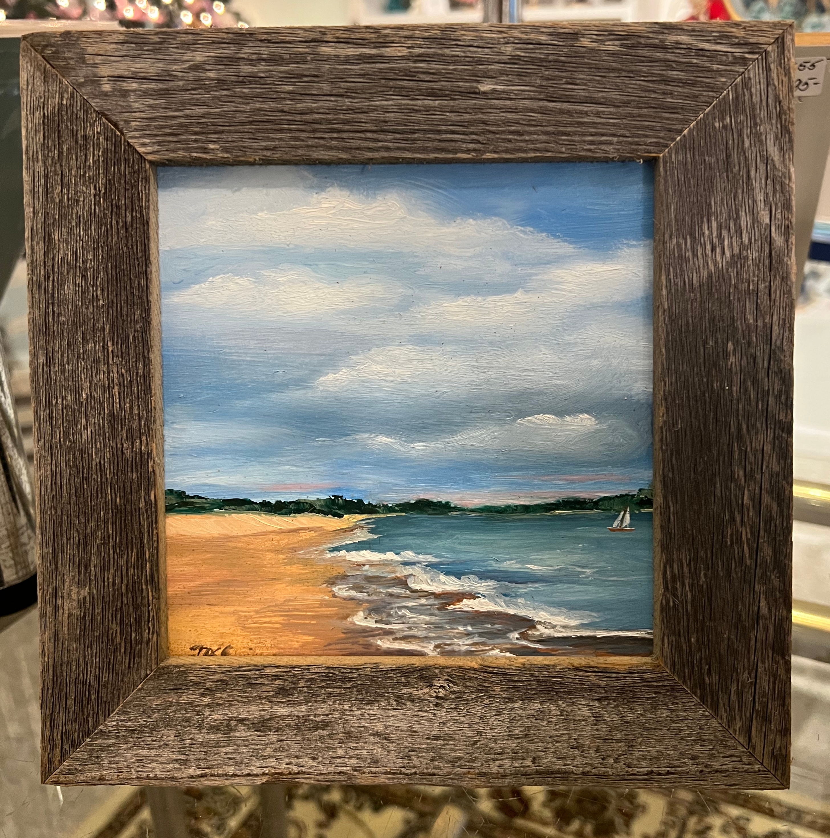 Original oil painting 6”x 6” in  barnwood frame #10