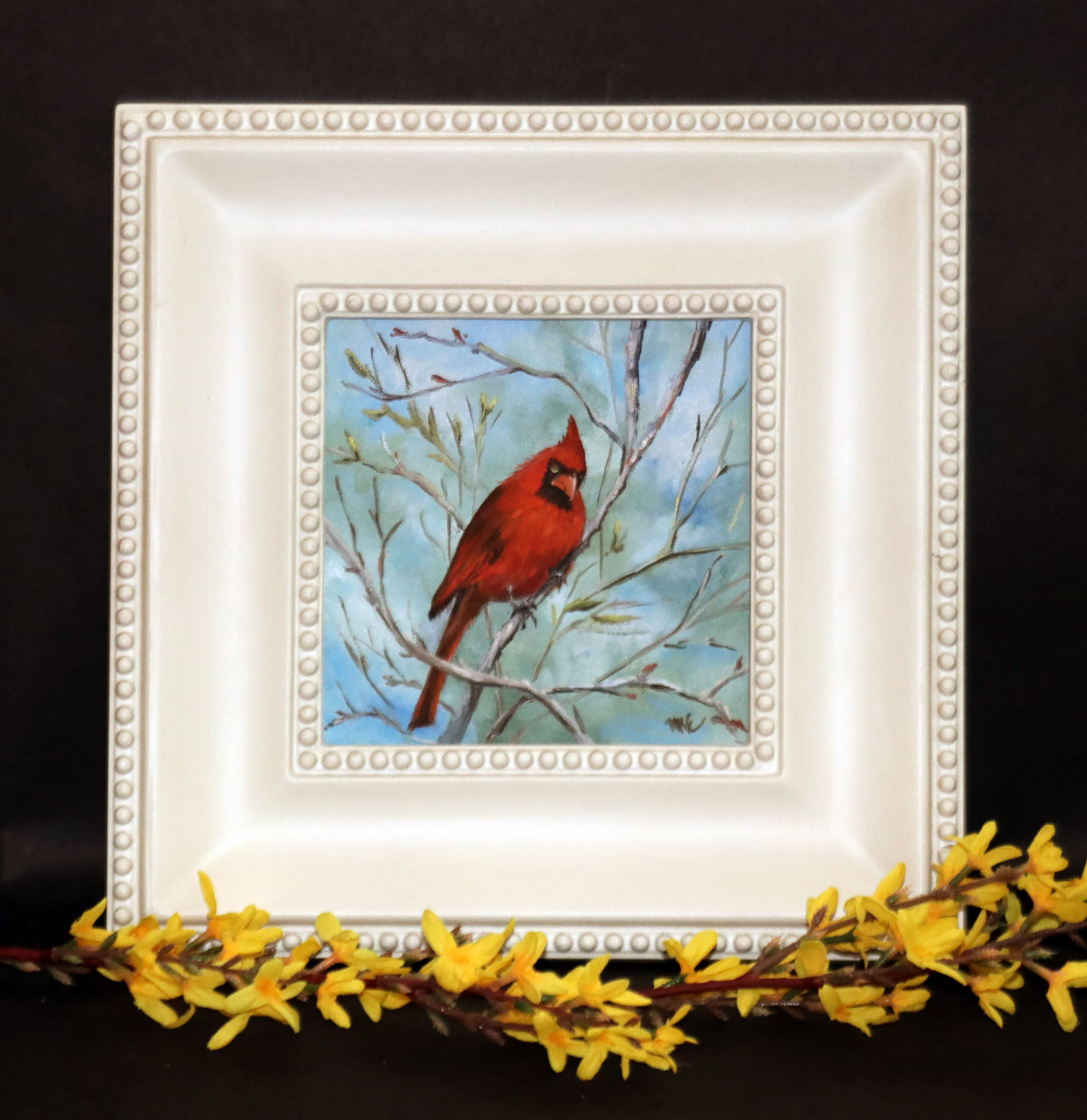 "Waiting for Spring" - 6"x6" oil on panel w/off white frame