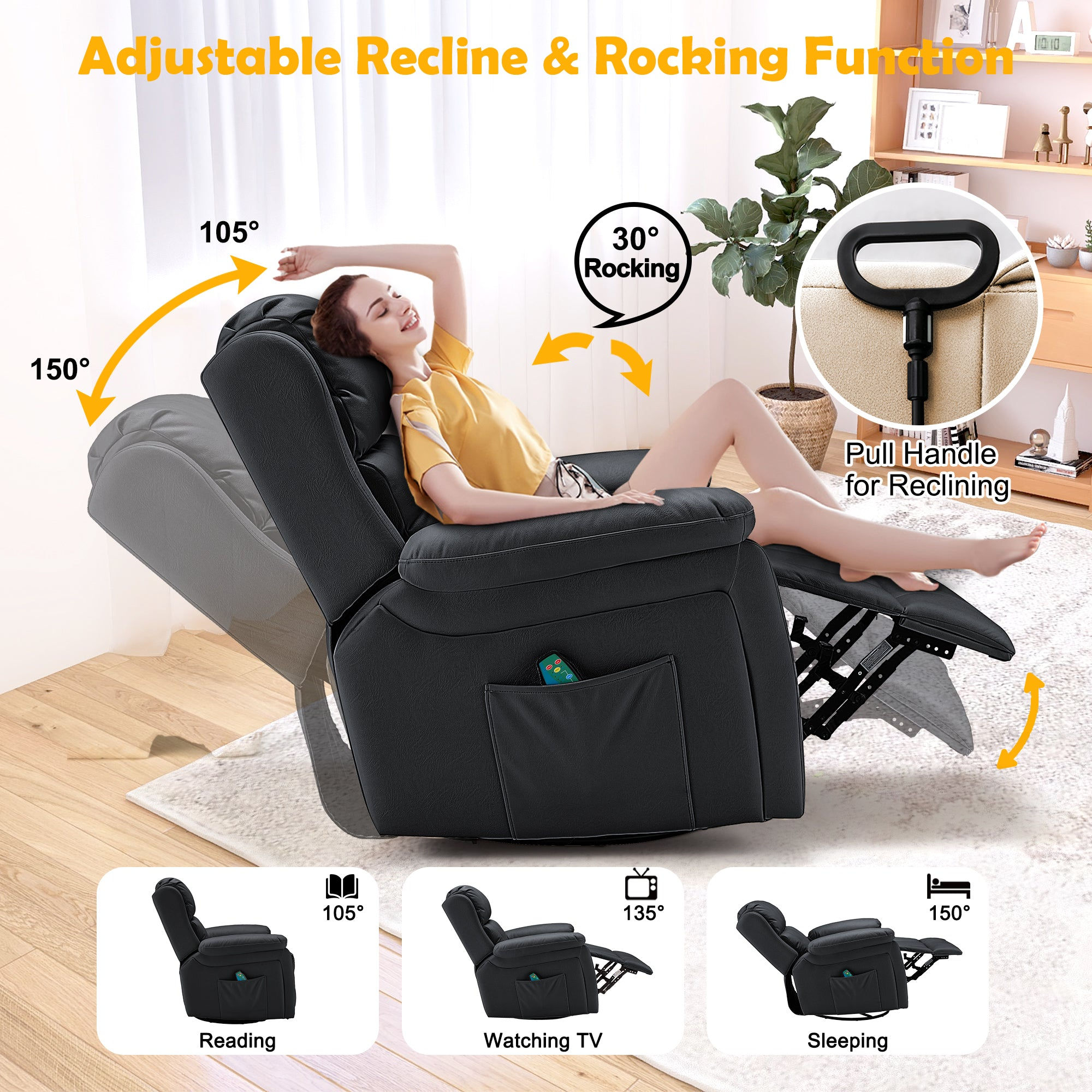 HOMREST Oversize Manual Swivel Massage Recliner Chair With Heat And Vibration, - product image 4