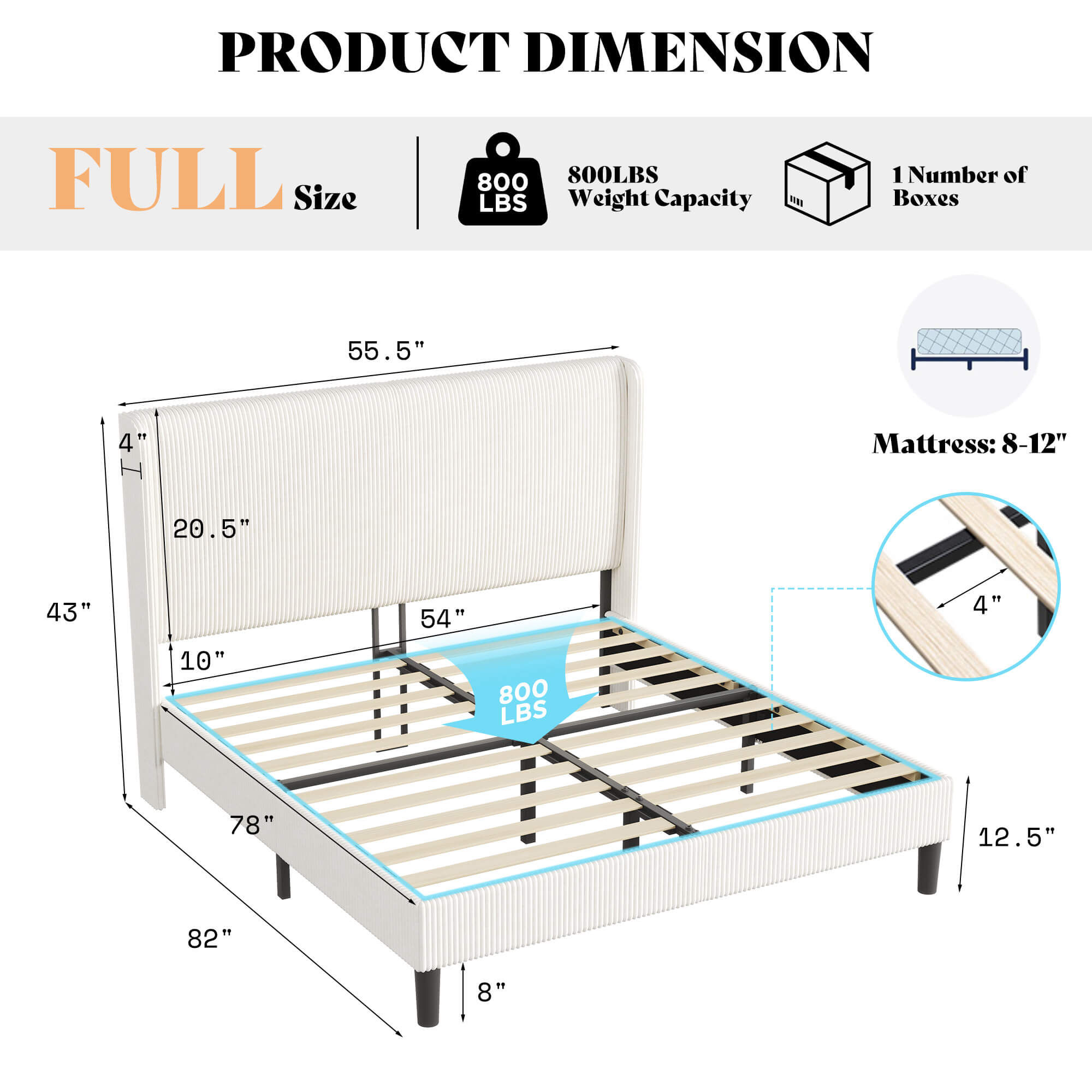 Clyvia Corduroy Upholstered Bed Frame-Full/Queen/King - product view 8
