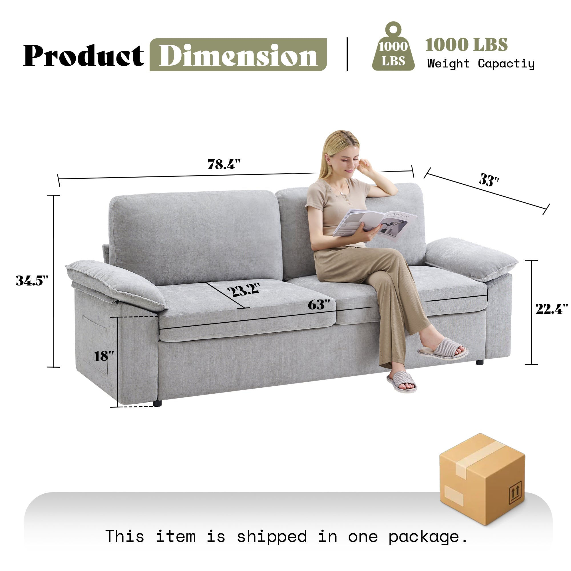 78in Loveseat Sofa, Cloud Couch for Living Room - light gray - product image 2