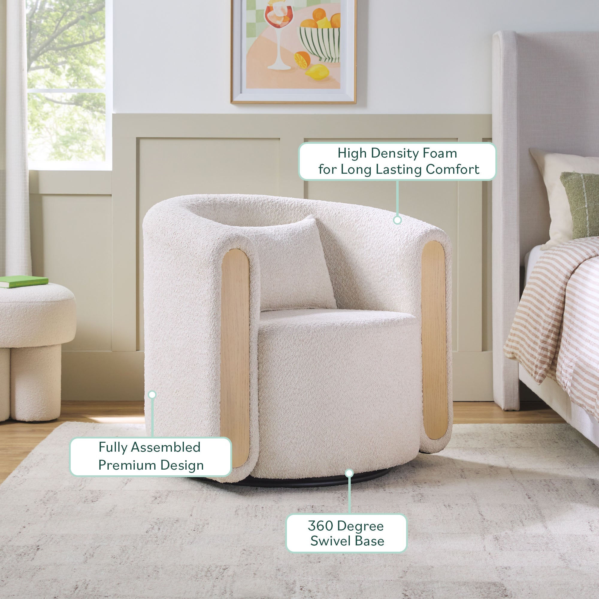Chantelle Modern Boucle Upholstered Fully Assembled Swivel Barrel Accent Chair - product image 3