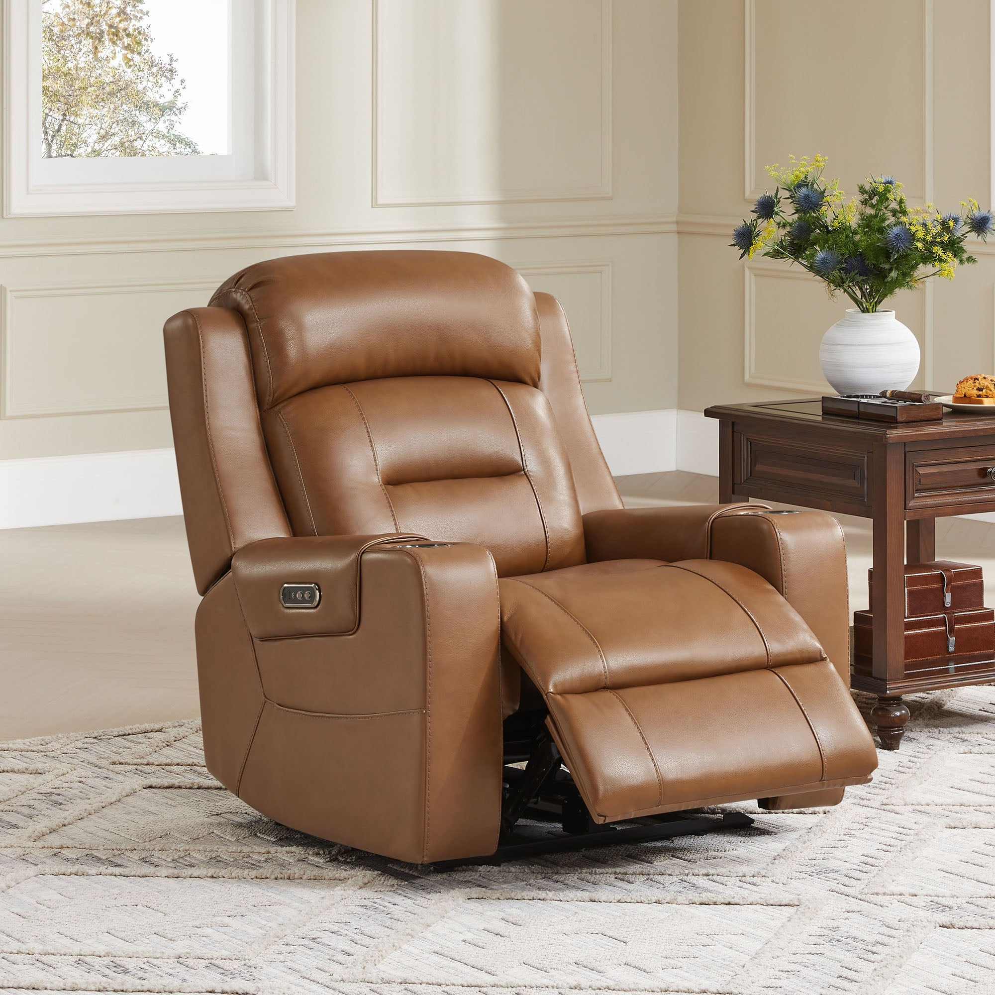 Garrison Genuine Leather Power Lay Flat Recliner with Power Headrest - product image 4