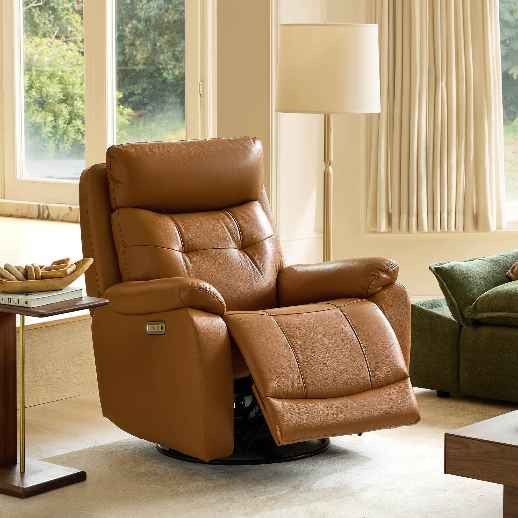 Keith Leather Swivel Glider Recliner with Power Headrest - product image 2