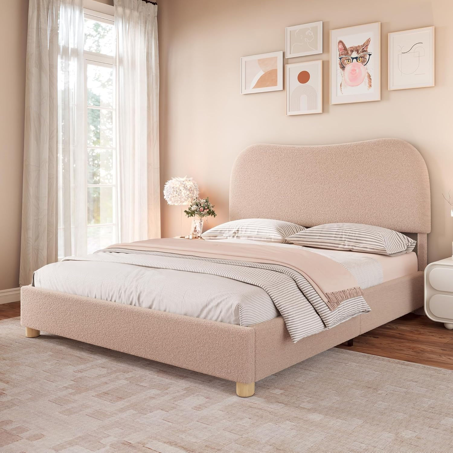 Boucle Fabric Full Bed Frame - product view 1