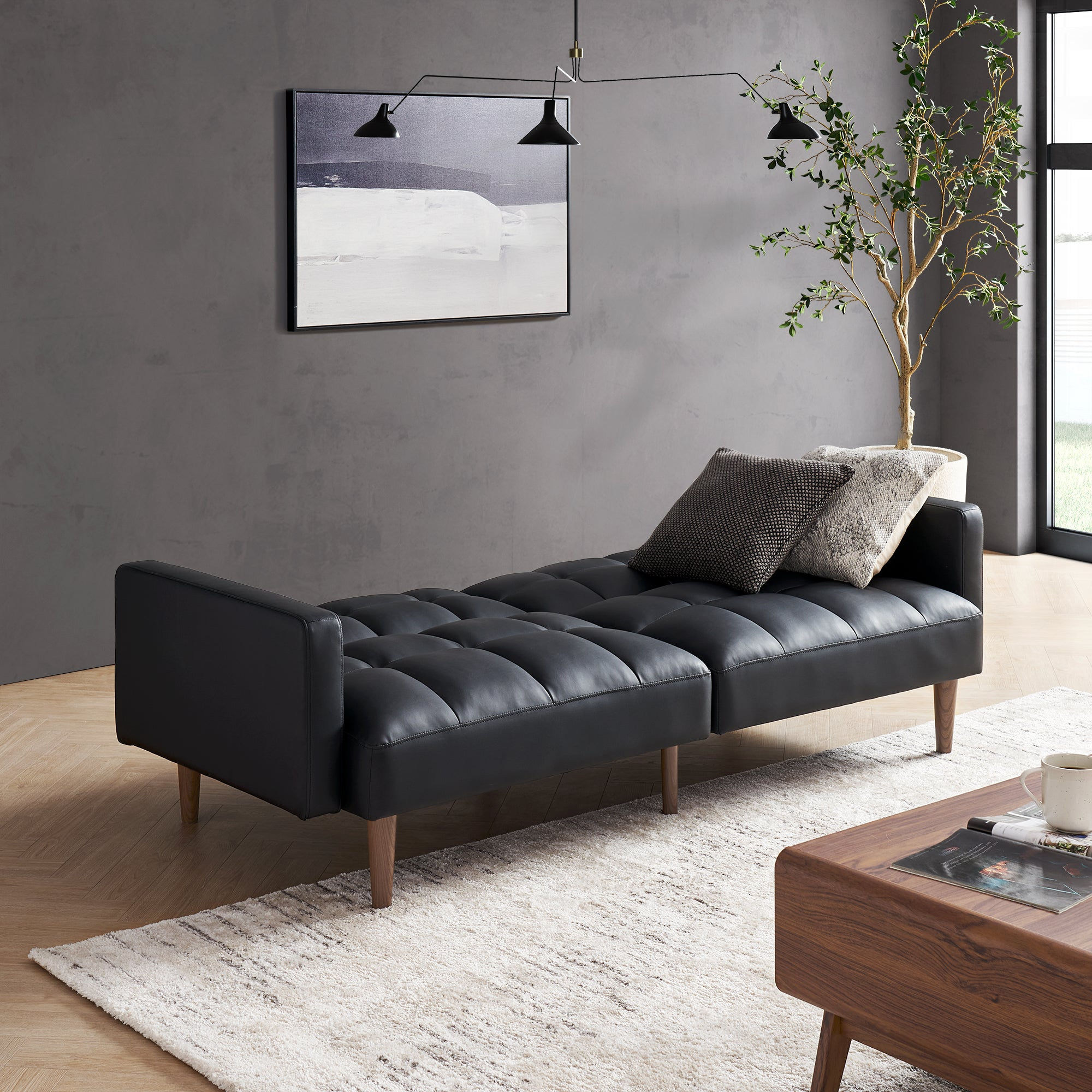 Aaron Futon Sofa Bed, Midnight Black Faux Leather - product image 3