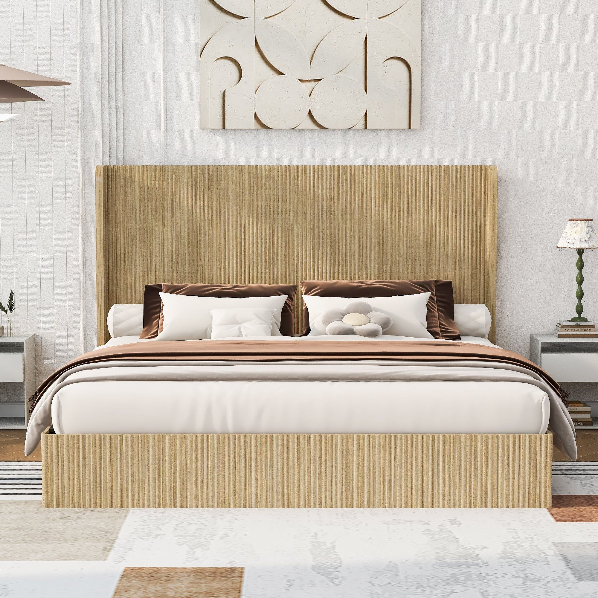 Fluted Mid-Century King Size Wood Bed Frame - product image 2