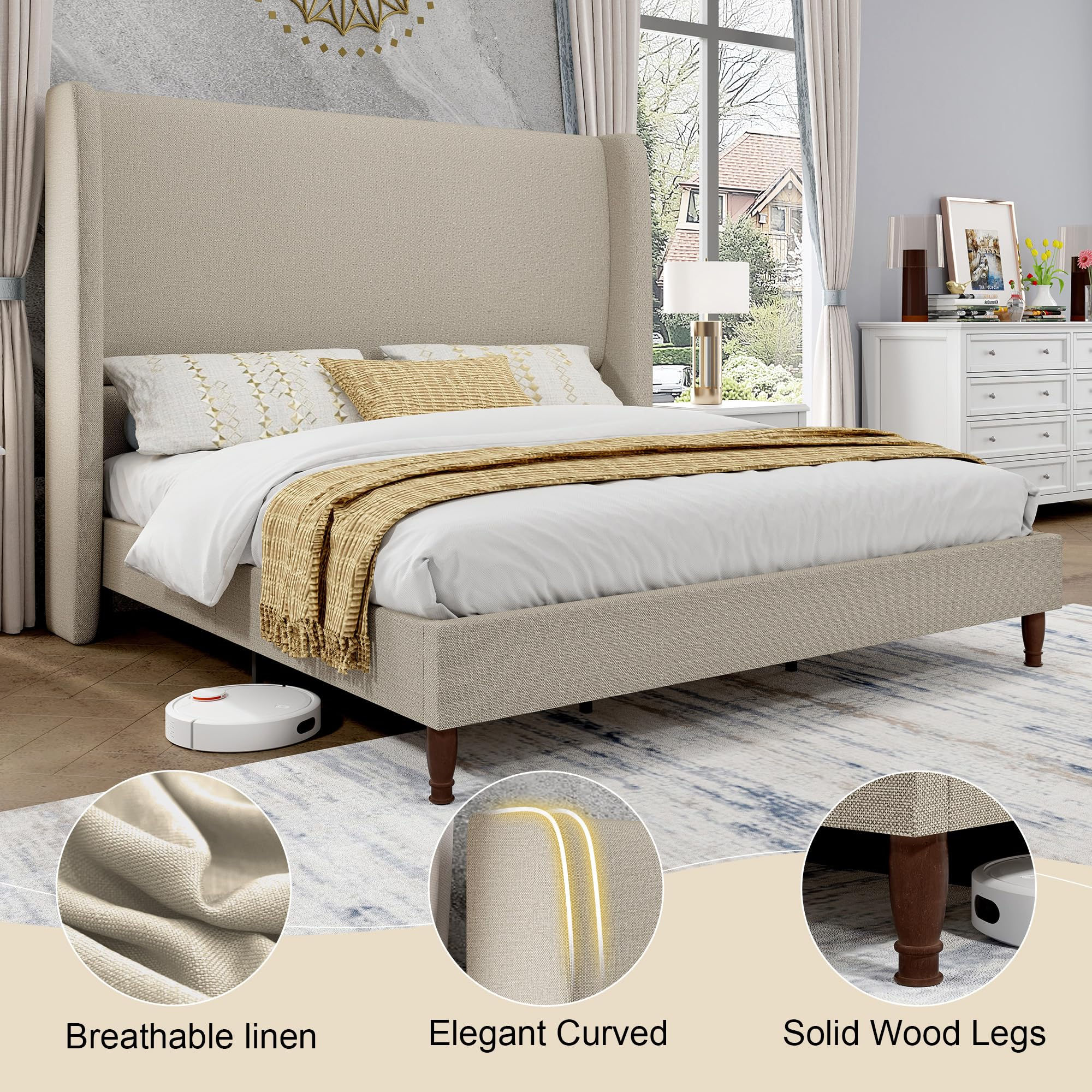 Onyx Tall Upholstered Bed Frame with Wingback Headboard - product image 8