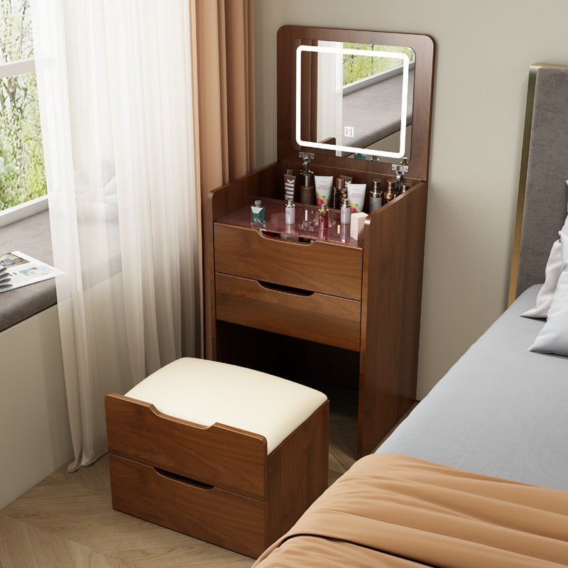Walnut 3 in 1 Vanity Desk with Flip Top Mirror & Cushioned Stool - view 1