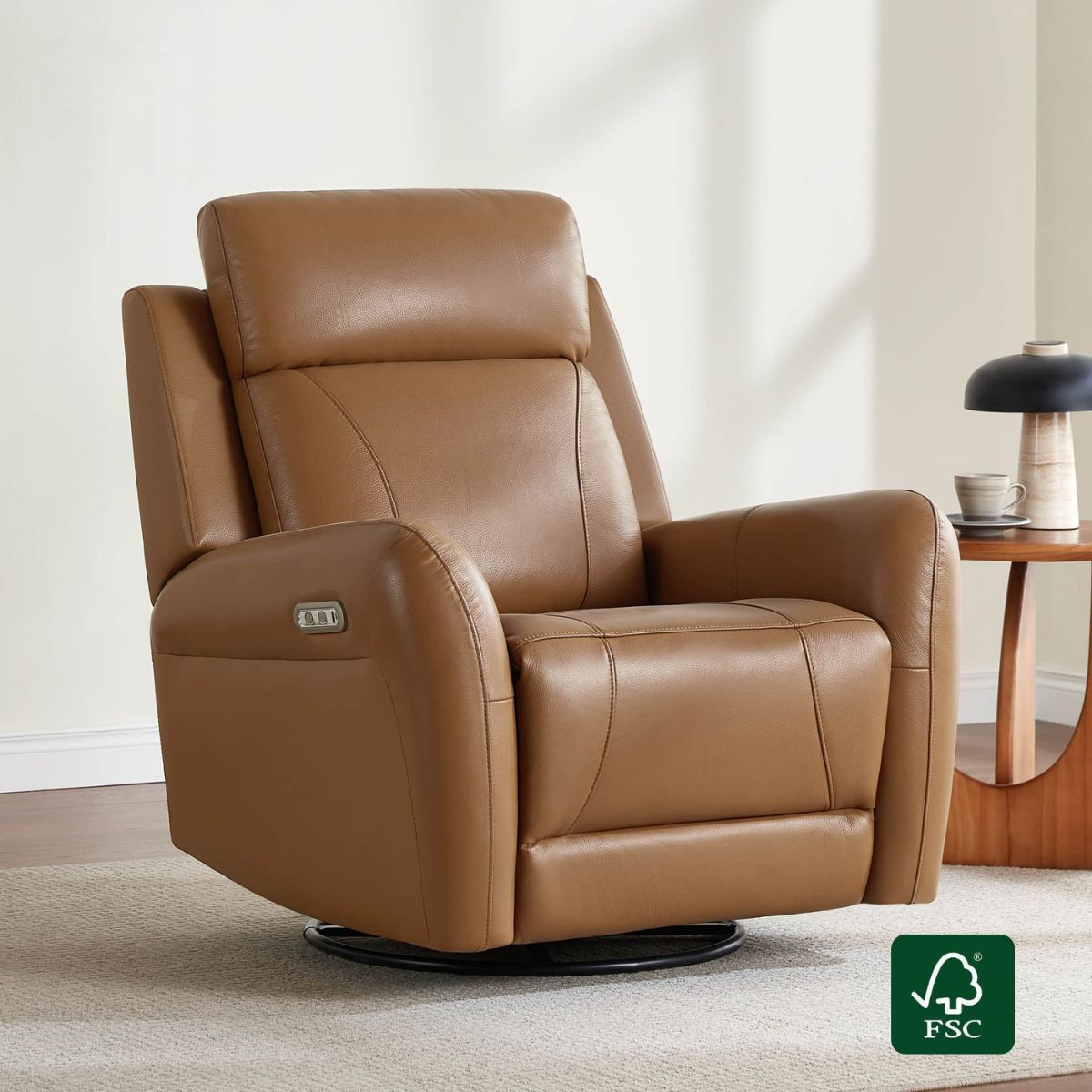Myles Leather Swivel Glider Power Recliner - product image 3