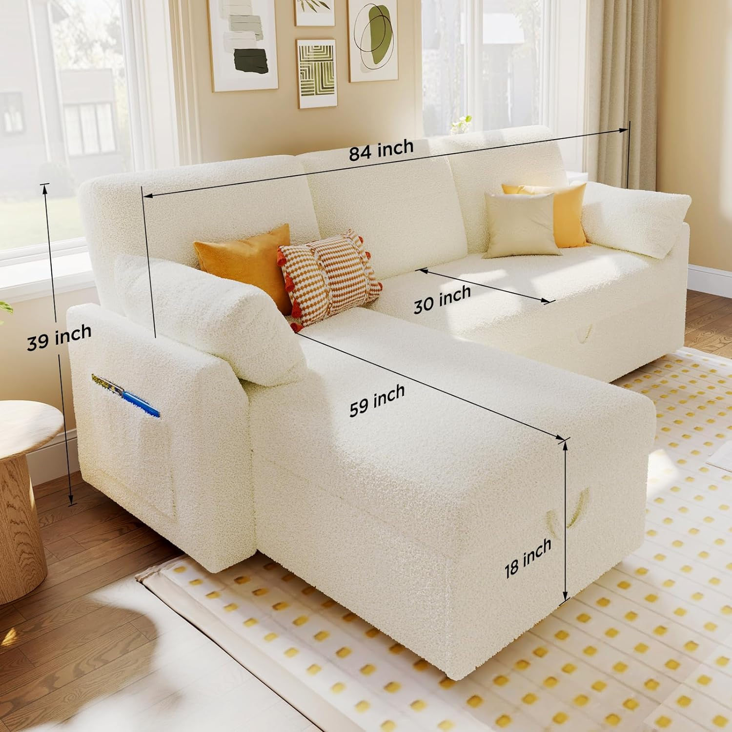Easton Plush Chenille Pull-Out Sleeper Sofa with Storage - product view 3