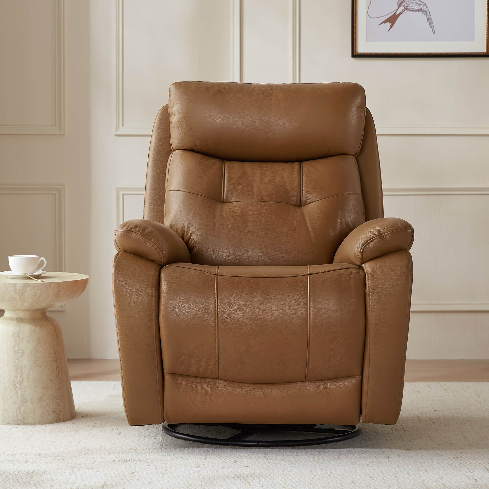 Keith Leather Swivel Glider Recliner with Power Headrest - product image 1